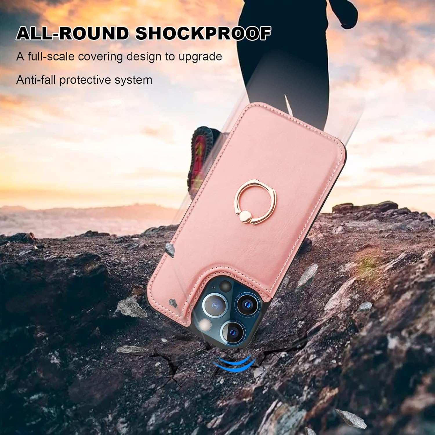 ONETOP for iPhone 13 Pro Max Wallet Case with Card Holder, 360° Rotation Ring Kickstand RFID Blocking PU Leather Double Magnetic Clasp Shockproof Cover for Women and Girls 6.7 Inch (Rose Gold) - Image 7