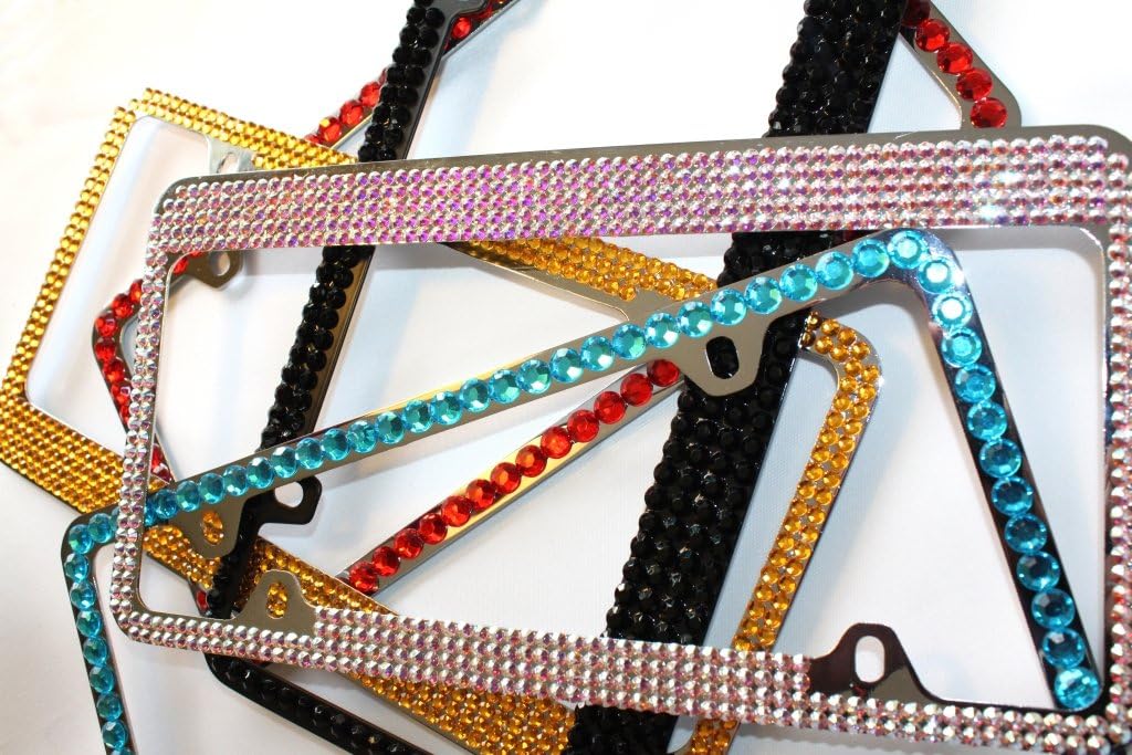 4 Row Crystal Made Using High-end Brand Name Crystals Metal Bling License Plate Frame & Matching Caps