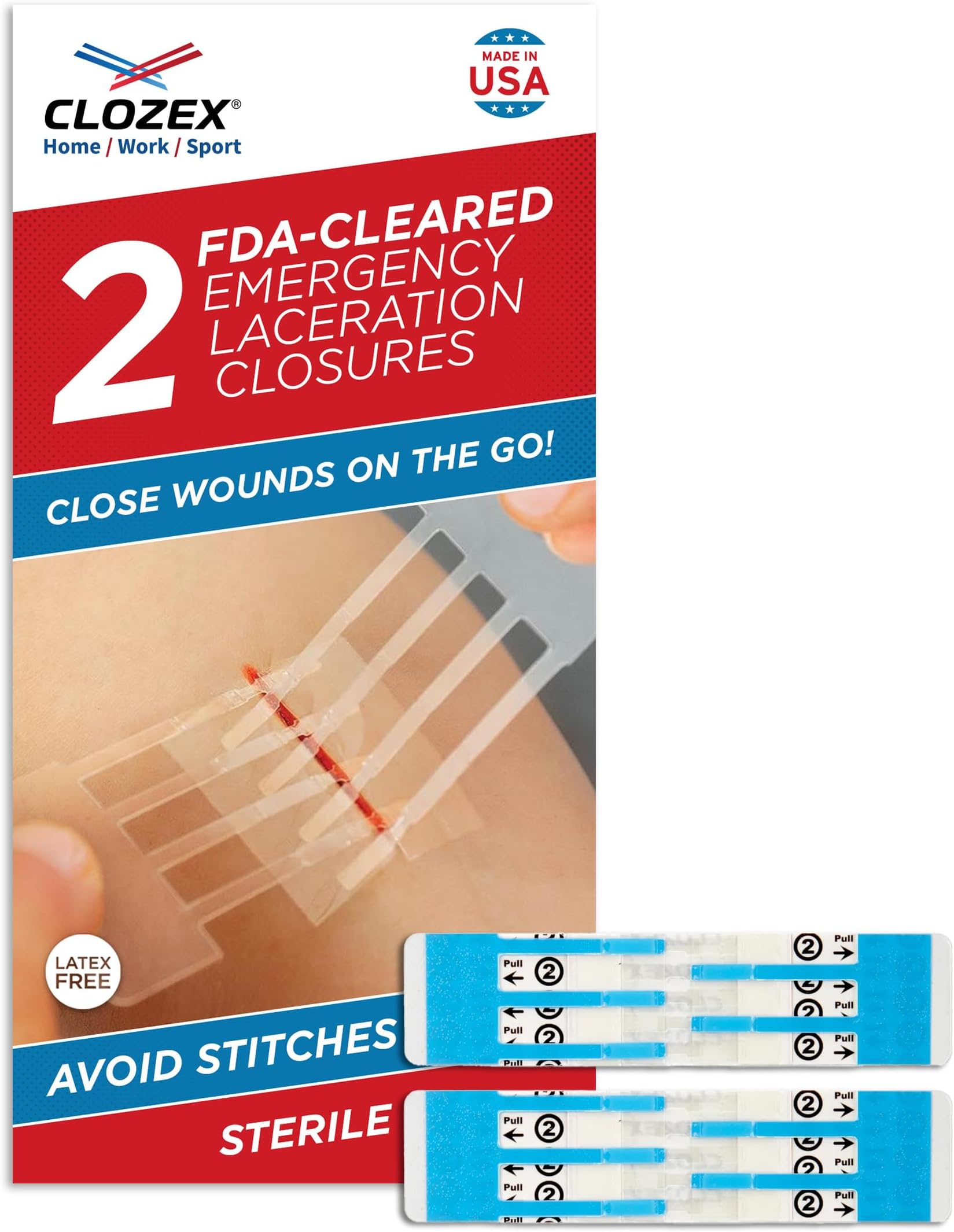 Emergency Laceration Closures - Repair Wounds Without Stitches, FSA HSA Eligible Skin Closure Device for 2 Individual Wounds Or Combine for Total Length of 2 Inches