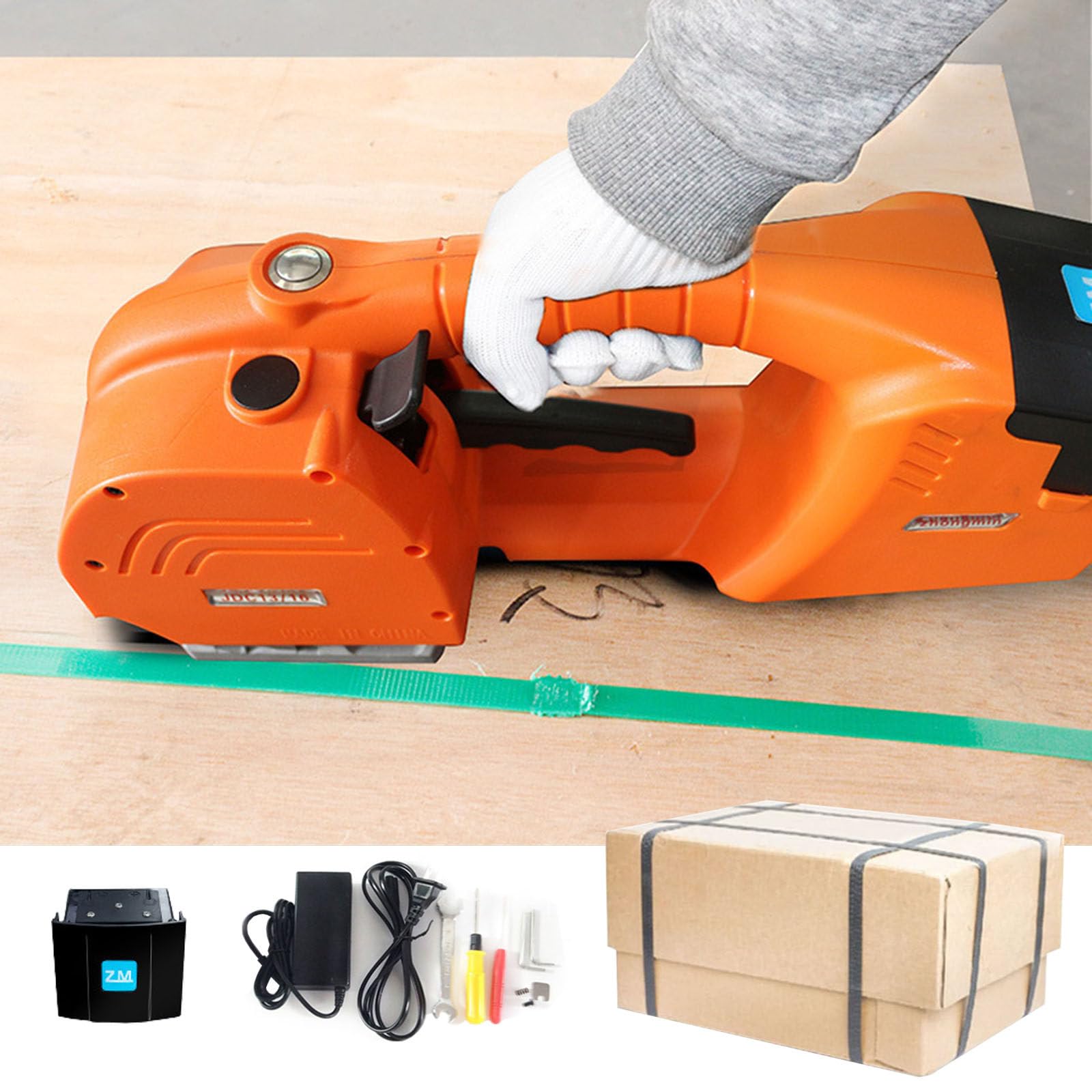 Reggiatrice elettrica - Reggia in PP/Pet, pressa Automatica a Caldo da 3200 N, alimentata a Batteria da 6000 mAh, salda/confeziona/Taglia, per reggiatura di Circa 300-350 Cinghie,
