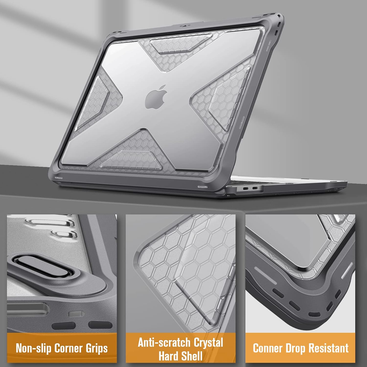 Fintie Case for MacBook Pro 13 Inch A2338(M2 M1) A2251 A2289 A2159 A1989 A1706 A1708 (2016-2022) - Heavy Duty Hard Shell Cover with TPU Bumper for MacBook Pro 13 with/Without Touch Bar, Gray