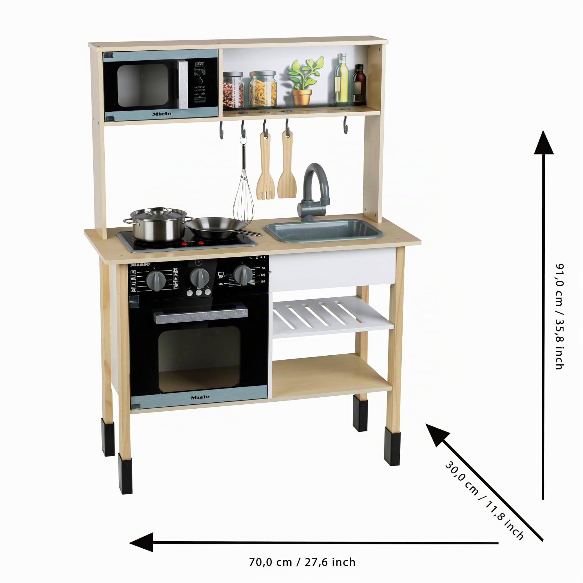 Theo Klein 7187 Cucina Miele | Cucina in Legno Bianca incl. Piano di Cottura con Suono e Luce