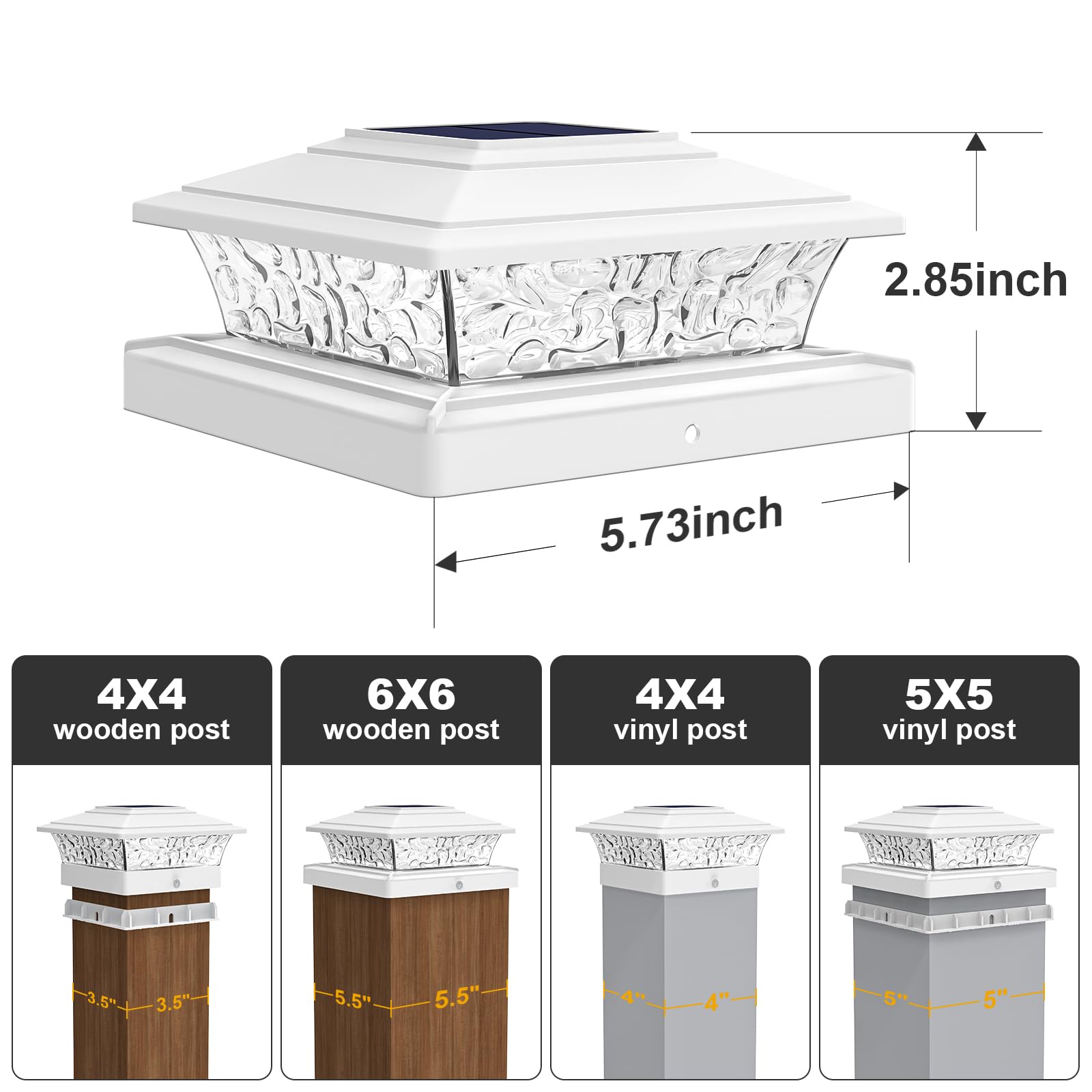Solar Post Cap Lights,4x4 Post Solar Lights Cool White Outdoor Waterproof Garden Patio Fence Deck Decor Solar Fence Post Lights For Fence Deck Caps 4x4 Wood Vinyl White 6 Pack - View #7