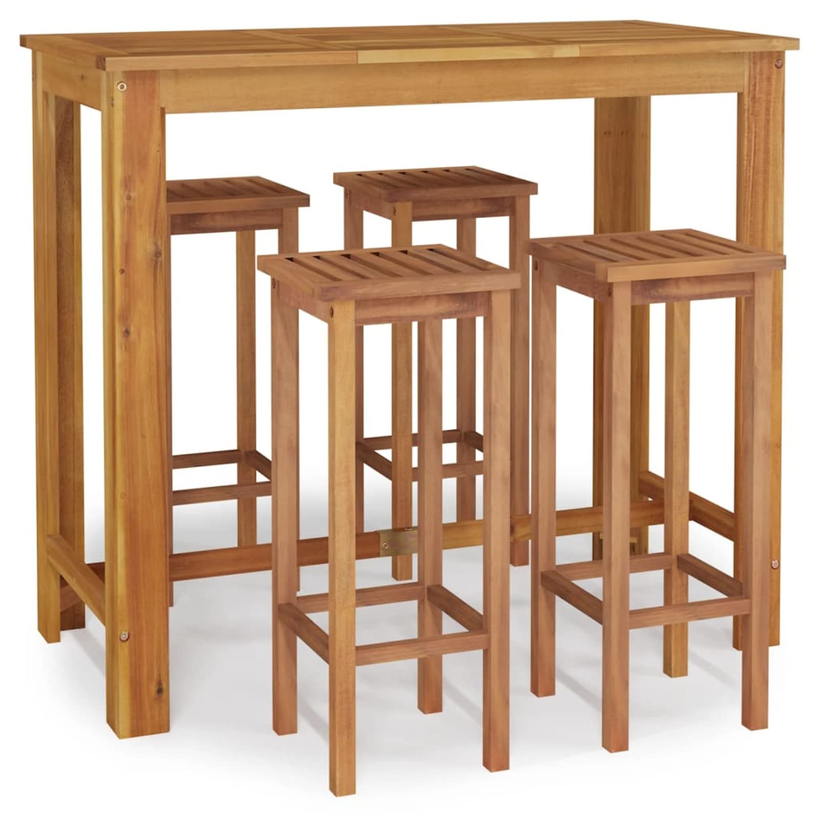 Homgoday Mesa y taburetes Altos de jardín 5 pzas Madera Maciza Acacia, Set de Mesa Alta y Taburetes Desayuno Muebles Bar Comedor Cocina Mobiliario Hogar Patio Restaurante Tipo1
