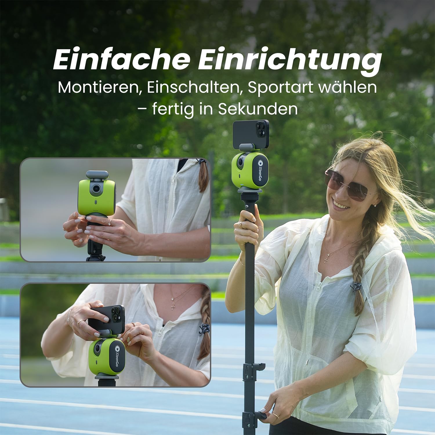 XbotGo Chameleon KI Team Sports Action Cam 4K 60FPS - Automatisch Verfolgen Fußball und Basketball, Freihändige Action Kamera für Sport, Live-Streaming, Kein Abonnement, mit iOS&Android (Lemon Green)