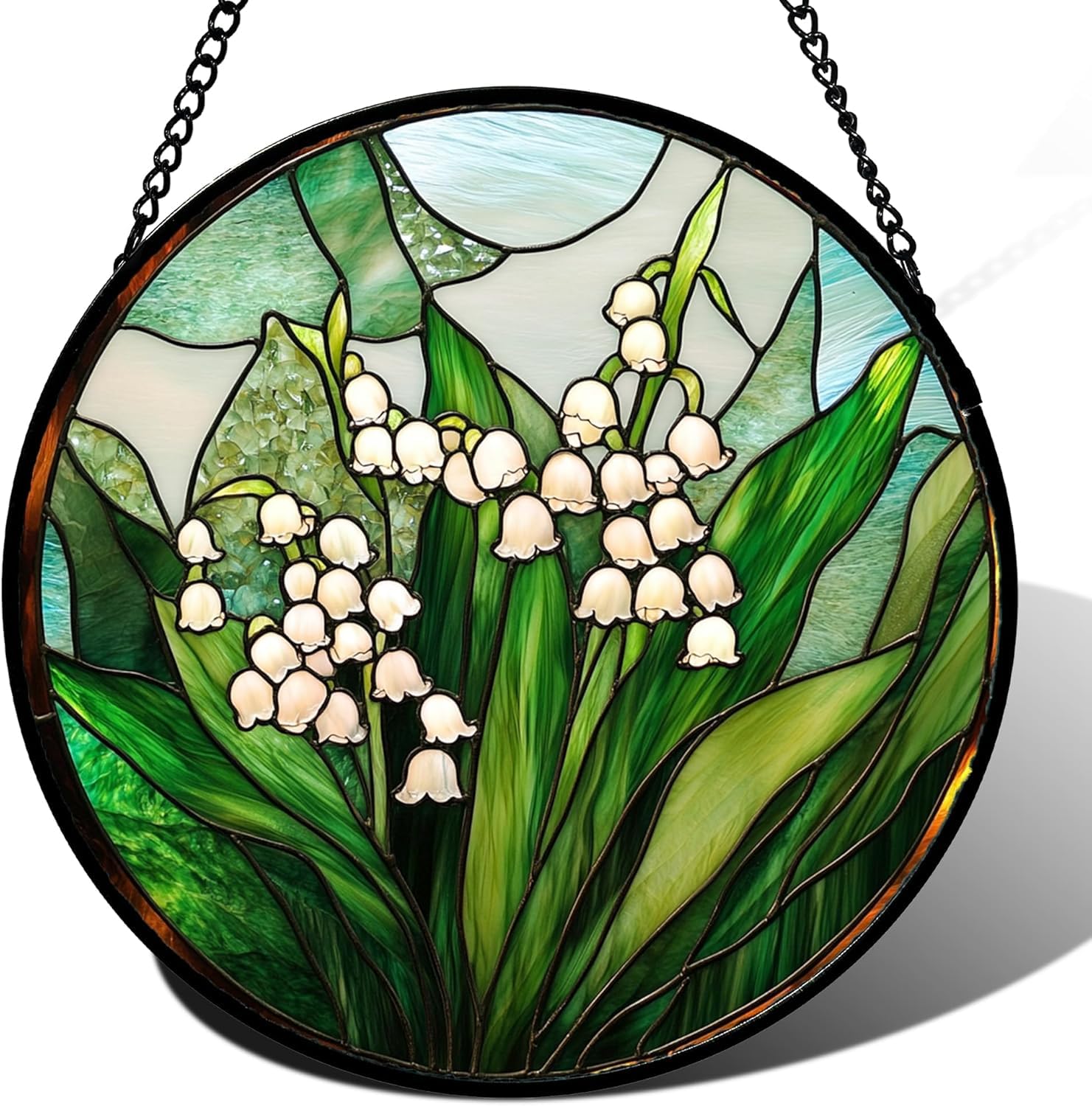 White Green Lily of The Valley Acrylic Jigsaw Puzzles Suncatcher, 8.2 Inch Window Hanging Suncatcher Acrylic Puzzle, DIY Home Decor Art Gift