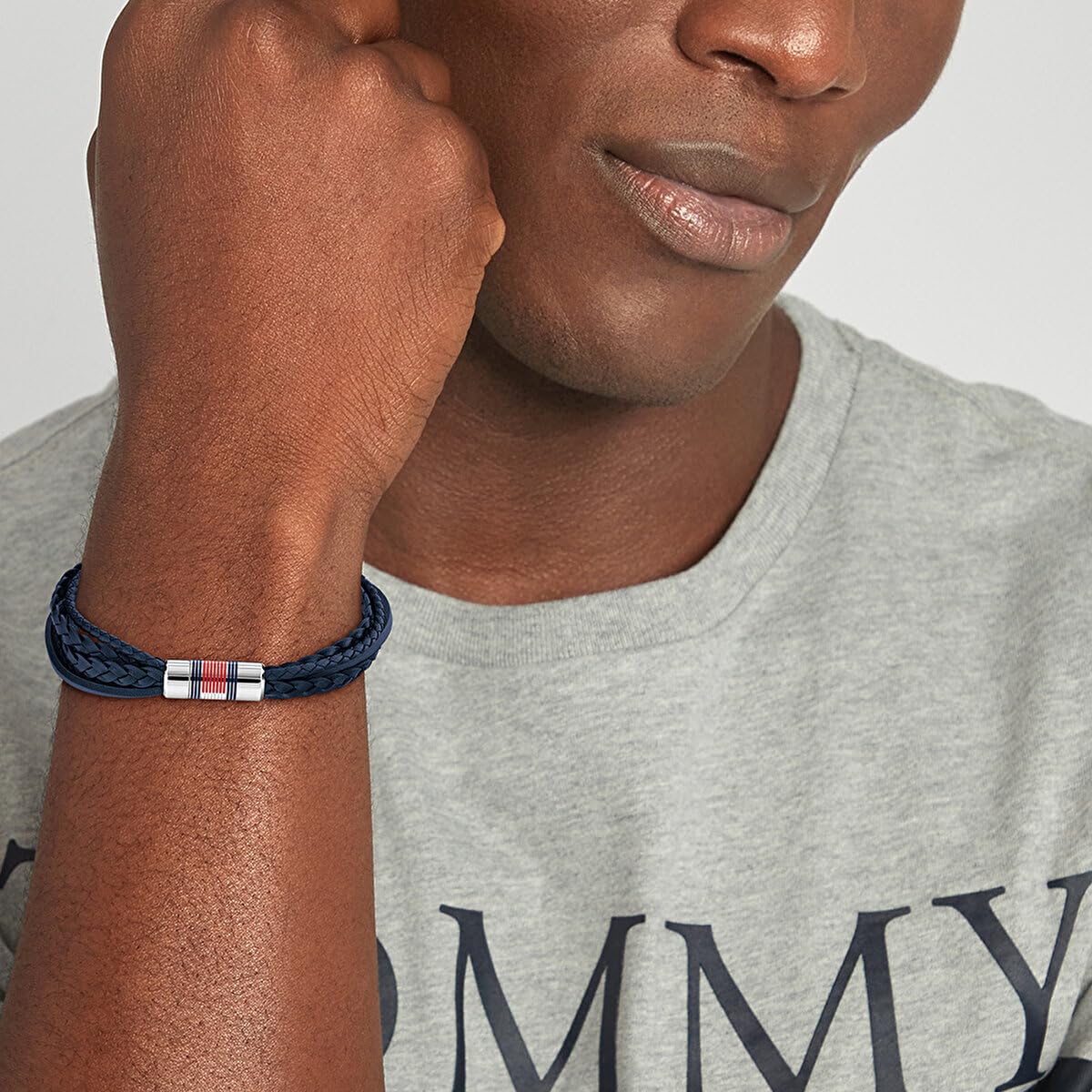 Tommy Hilfiger Biżuteria męska skórzana bransoletka granatowa - 2790427