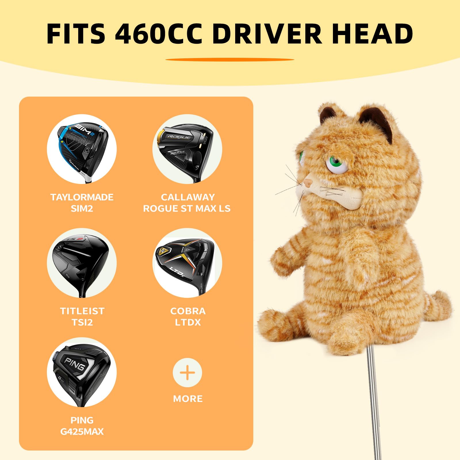 Craftsman Golf Cat Driver Schlägerhaube – passend für 460CC Driver Club Heads – Plüschtier Katze Driver Head Cover – Golf-Geschenke