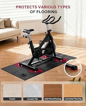 HAPBEAR Foldable Treadmill Mat, 173×61cm/ 200×90cm×5mm, Exercise Bike Mat, Heavy-Duty Floor Protector, Non-slip, Noise Reduction, Waterproof
