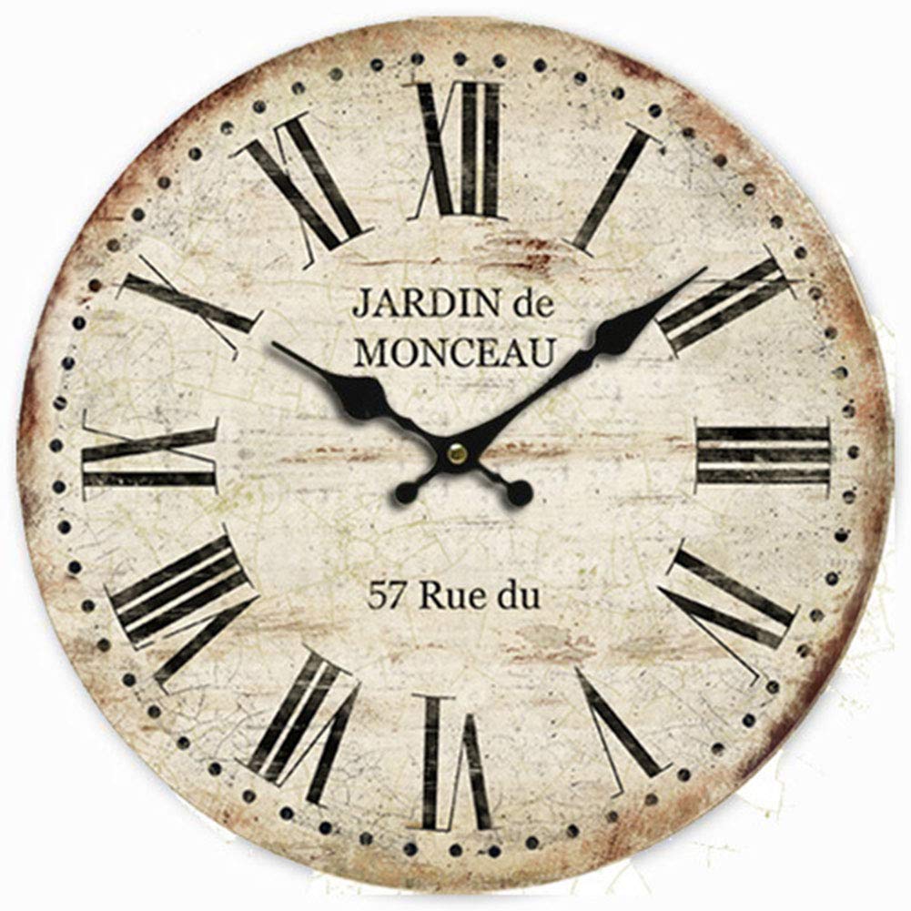 VHKJewE Wall Clock Roman Numeral Wood Round Multicolor(C)