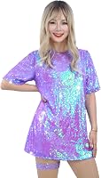 Muztagata Sequin Sparkly T-Shirt Dress - Short Sleeve Backless Bodycon Party Club Outfit for Women S-XL