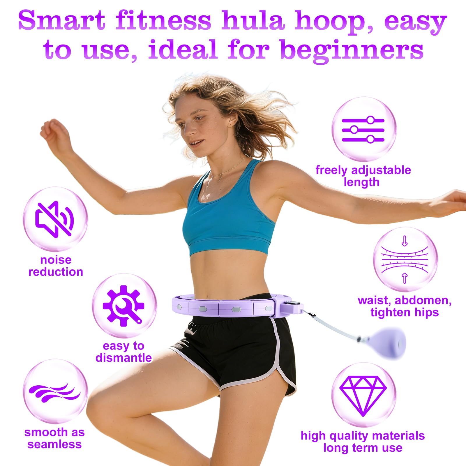 Aro de Hula Hoop Smart para Adultos y Principiantes, aro de Hula Hoop Desmontable con 18 Nudos, Bola de Peso y Contador, para Adelgazar y Ponerse en Forma, para Mujeres y Hombres
