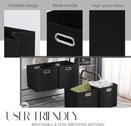 Miniatura 4 de Cesta de organización plegable de tela con asas, cubos de almacenamiento de 13 x 13 pulgadas, juego de 4, cestas de almacenamiento gruesas y
