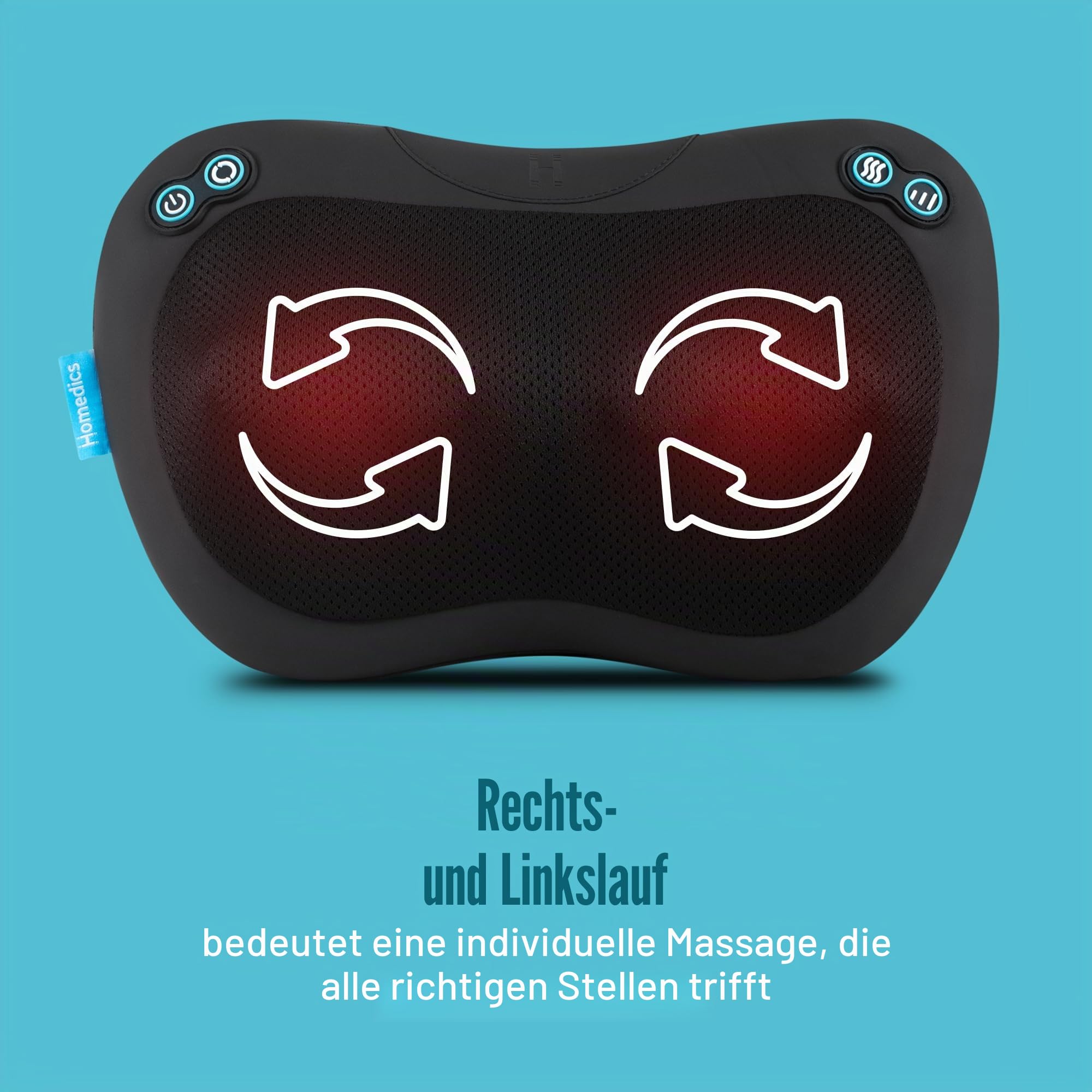 HoMedics Everybody Shiatsu Massagekissen mit Wärme – Tiefengewebs-Massagegerät für Nacken, Schultern und Rücken mit 4 rotierenden Köpfen, 2 Richtungen & Wärmefunktion