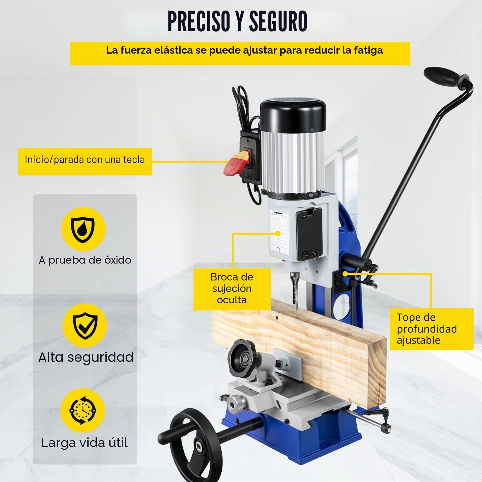 VEVOR Máquina Embutidora con Banco de Trabajo Móvil para Trabajo de La Madera Perfecta para La Realización de Tenones Cuadrados Utilizar para Procesar Productos de Madera y Materiales Metálico