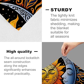 Sun and Moon Blanket for Boho Lovers, Bohemian Mandala Mystic Floral Flannel Blankets, Hippie Mystical Gifts, Soft Warm Cozy Throws for Sofa Couch Bed Living Room Bedroom Home Decor 60 x 50