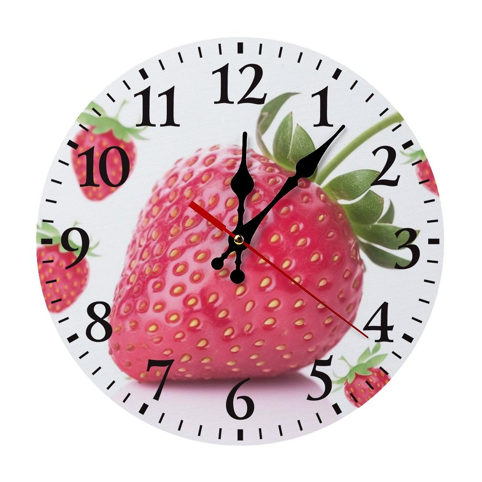 QMNLKH Strawberry Wall Clock for Home, Battery Operated Clock for Hotel, Round Wall Clock with Arabic Numerals Black, Easy to Read, Non-Ticking Clocks for Living Room 30 * 30cm
