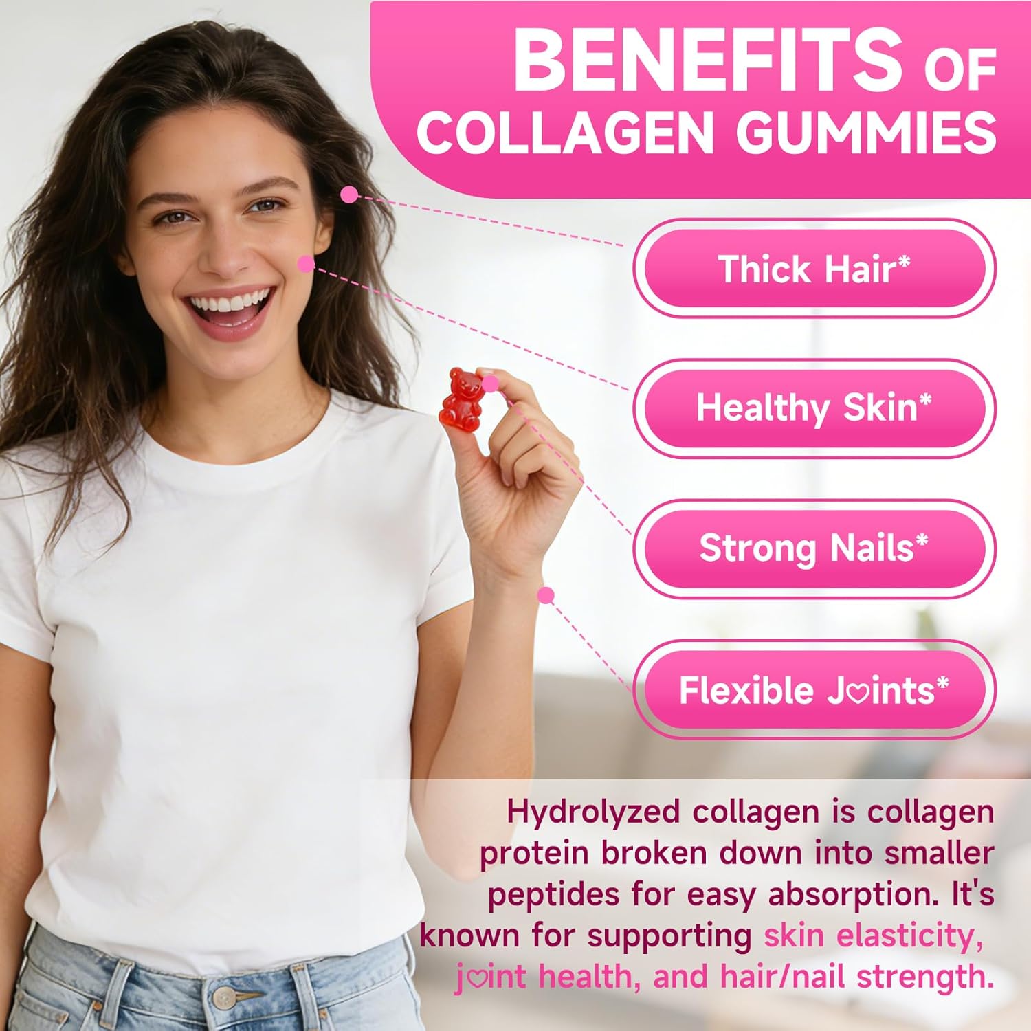 Collagen Gummies for Women & Men, Hydrolyzed Collagen Peptides(Type I, II, III, V, X) with Biotin, Hyaluronic Acid, MultiVitamins, Supports Healthy Skin, Thick Hair &Strong Nails, Sugar Free, 120Cts