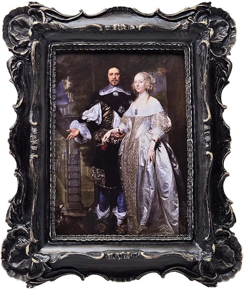 SYLVIA'S SHOP 5x7 Vintage Picture Frame, Antique Black Grey Ornate Luxury Photo Frame, for Tabletop and Wall Display, Retro Home Decor, Old Fashioned Photo Gallery Art