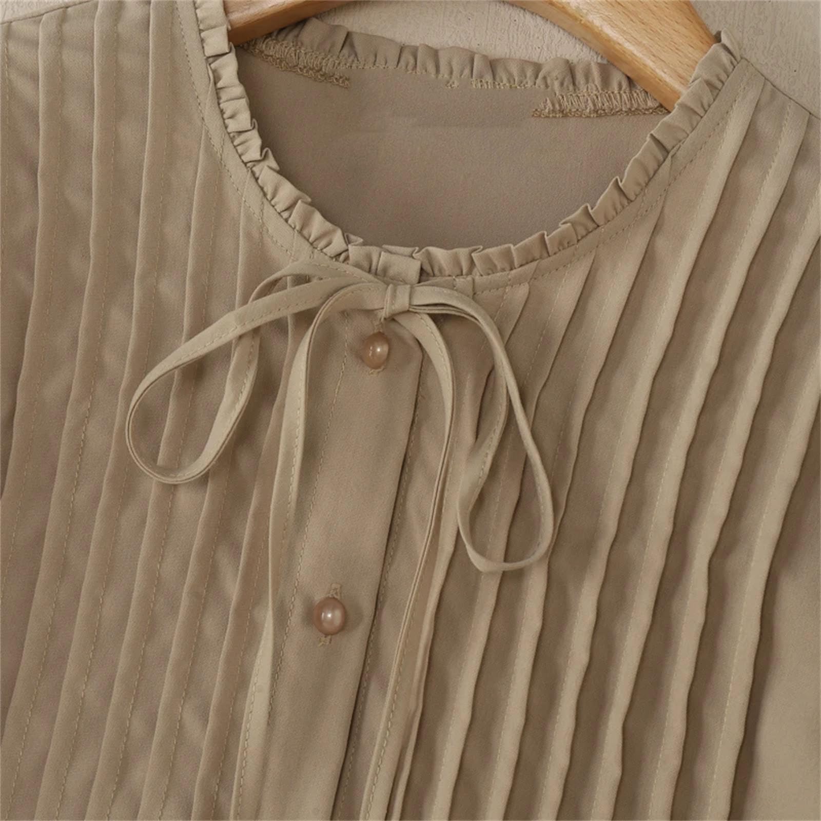 Camicetta da donna con volant per donna, elegante, casual, vintage, con lacci, girocollo, maniche a lanterna, top