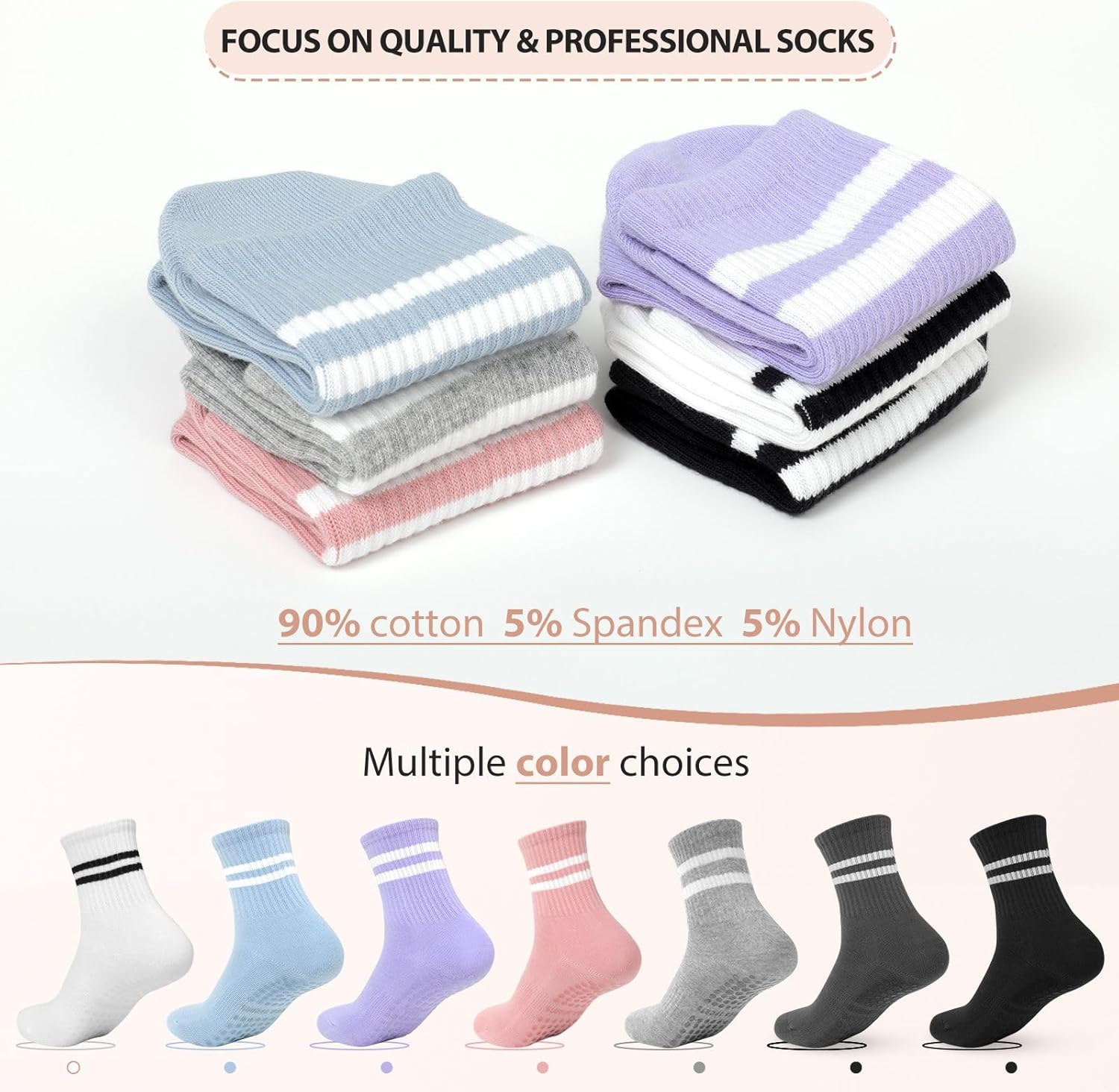 Ivyhouse 3 Pairs Womens Pilates Socks with Grips Non Slip Yoga Socks Barre Gym Athletic Grippy Socks for Women - Image 6