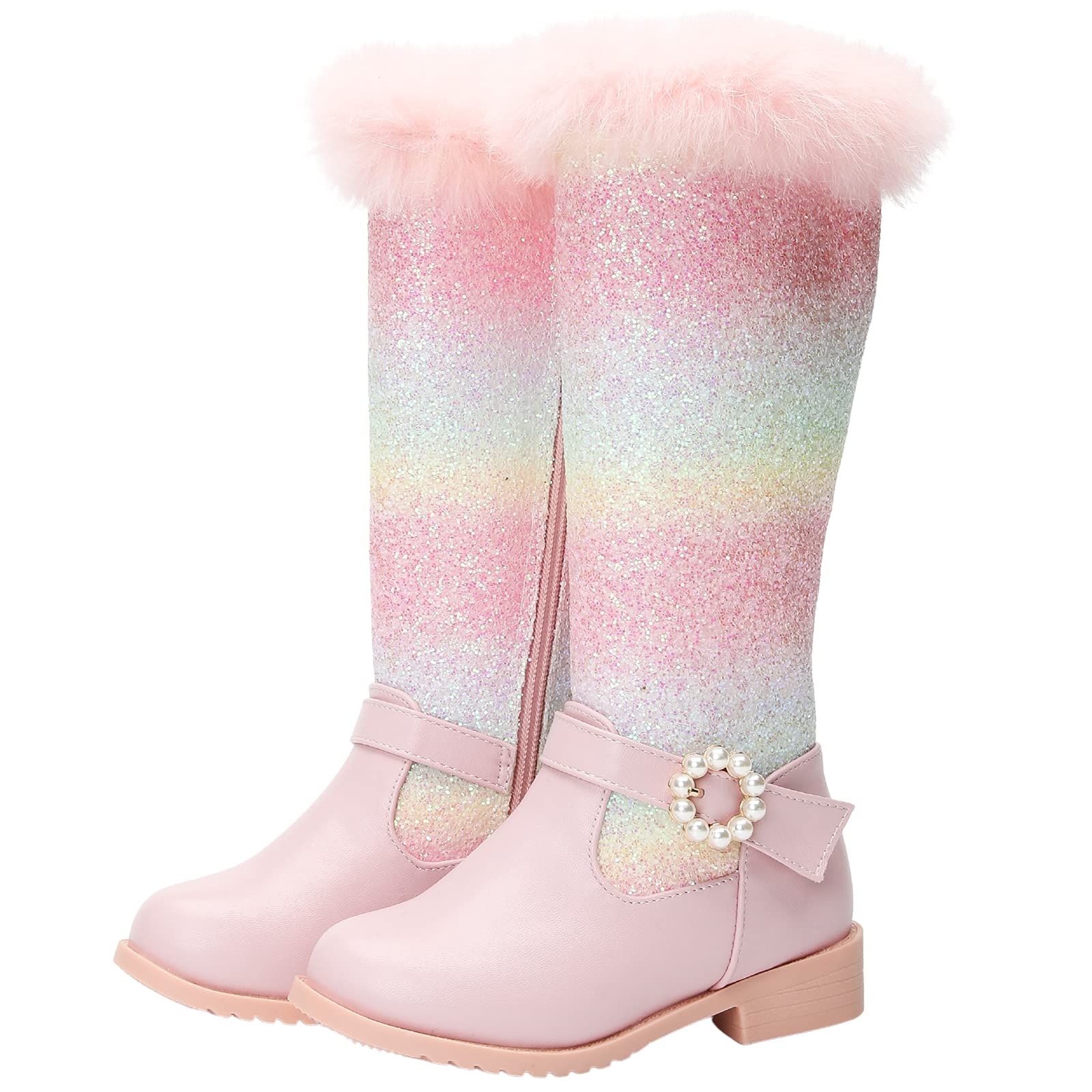 Mädchen Regenbogen Winterstiefel Warm Gefütterte Thermo Winter Schneestiefel mit Fell Outdoor Kinder Stiefel für Prinzessin Weihnachten Geburtstag Party