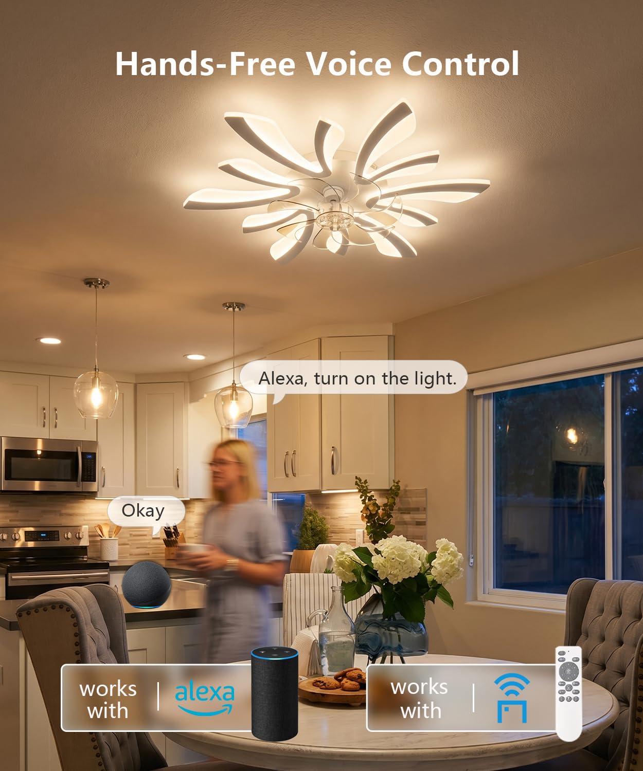 LJX Lustre Ventilateur de Plafond 78cm Luminaire Ventilateur Plafonnier Compatible avec Alexa Minuterie Silencieux 6 Vitesses Réversible pour Chambre Salon, Blanc