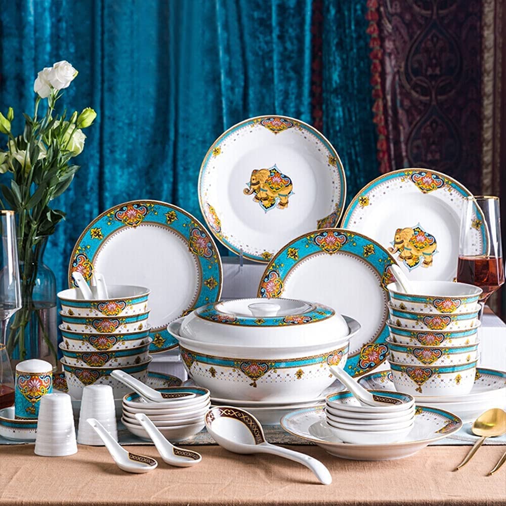 56 Piece10 Person Porcelain Dinnerware Set, European Style Creative Homeplate and Bowl Set, Wedding Housewarming Gift