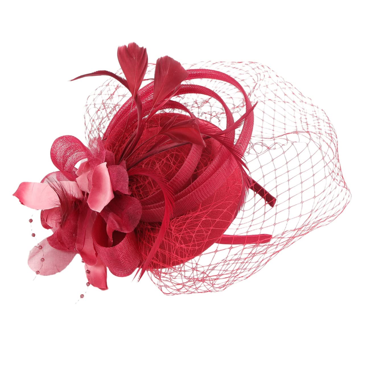 POPETPOP 4pezzi Fascinator Cerchietto Elegante con Fiori e Rete per Cerimonie Tea Party e Matrimoni Accessorio per Donne
