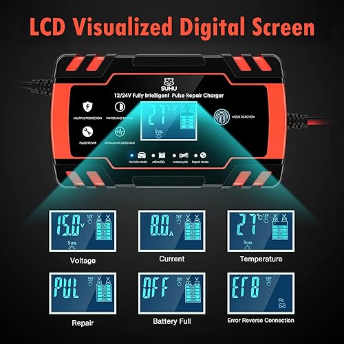 Miniatura 5 de SUHU Cargador de batería de automóvil 12 V8 A 24 V4 A cargador de batería automático inteligente cargador de goteo para automóvil camión motocicleta