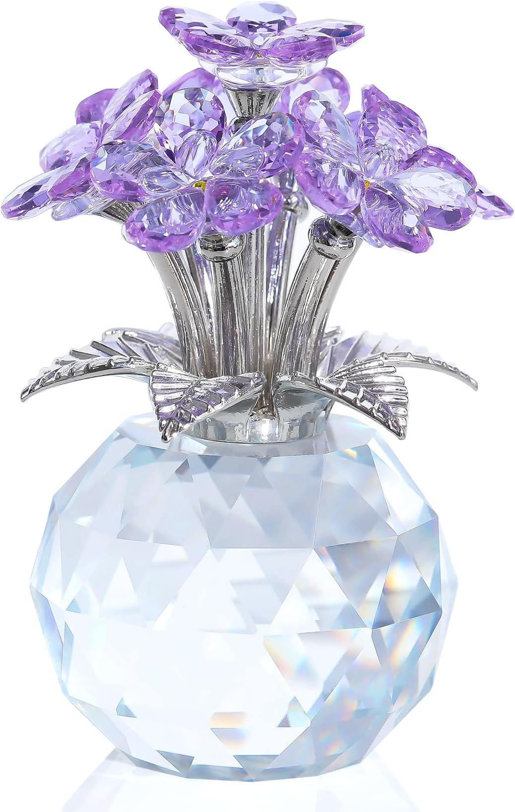 Crystal Forget-Me-Not Bouquet Figurines Gifts for Women Purple Flowers Collectible Ornaments for Living Room Romantic Presents for Her Wife Mum Anniversary Birthday