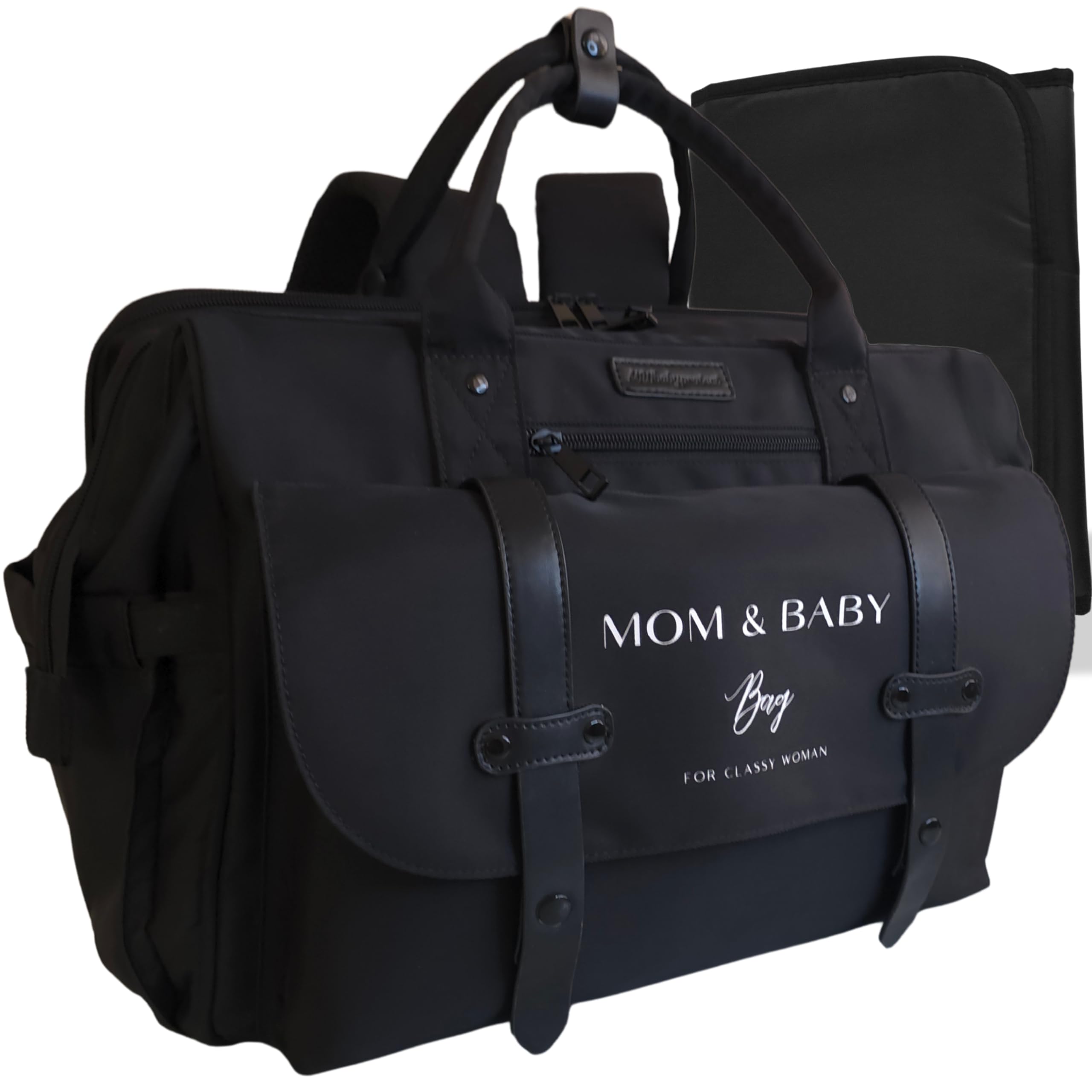 Sac à Dos à Langer Pour Bébé fille ou garçon, Sac de Maternité MOM&BABY BAG, Sac à main bébé et Maman, Matelas à Langer imperméable isotherme sangle de Poussette promenade. (Noir)