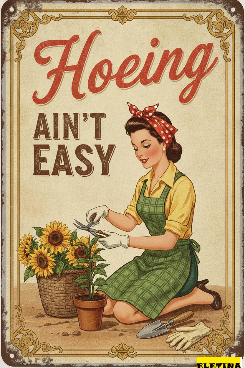 Personalized Sign for Man Cave Hoeing Ain't Easy Garden Metal Gardening Gifts Women Funny Garden Wall Decor Outdoor Patio Yard Greenhouse 8x12in Private Property Decorative