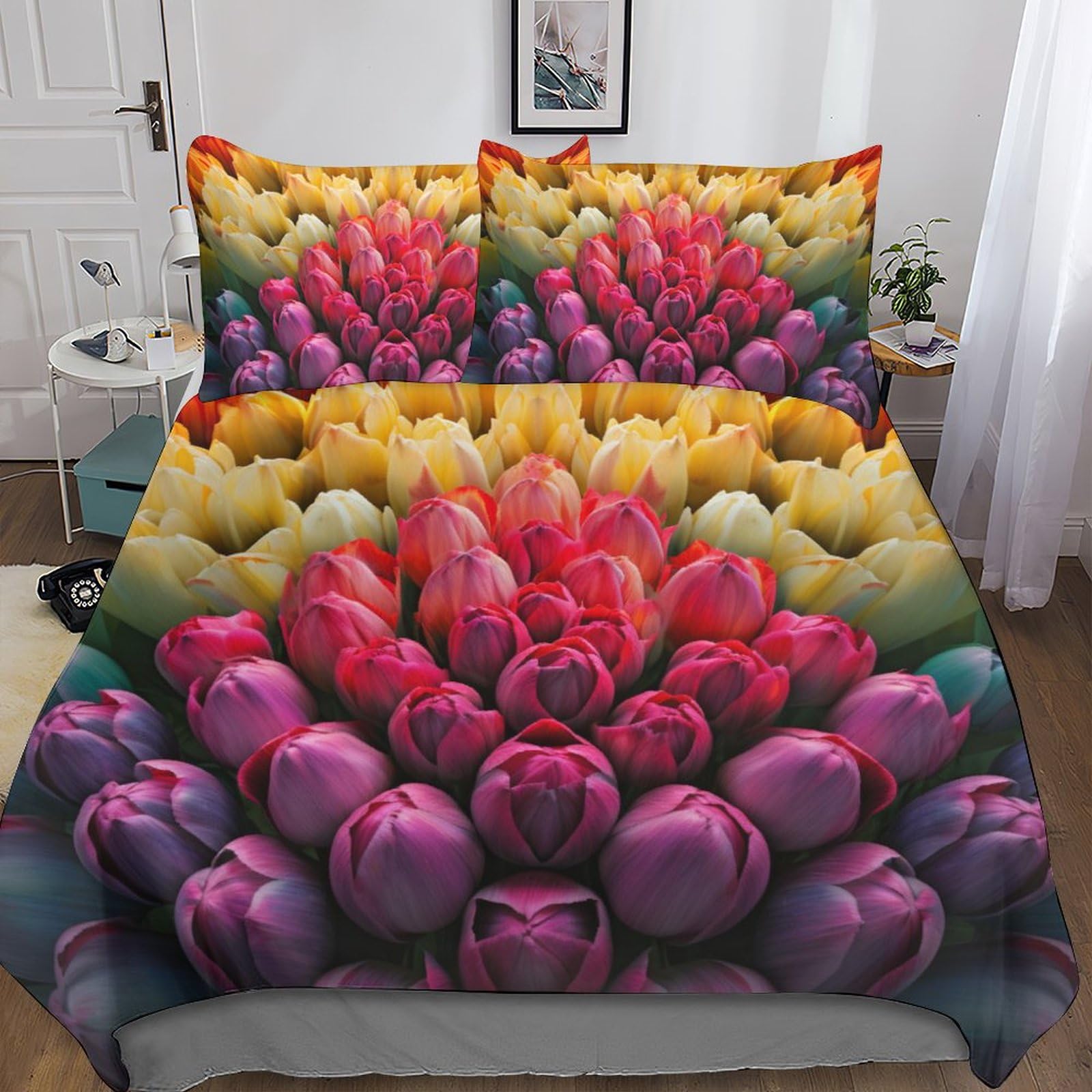 Parure de lit microfibre chambre 3D avec motifs de plantes et fleurs colorées