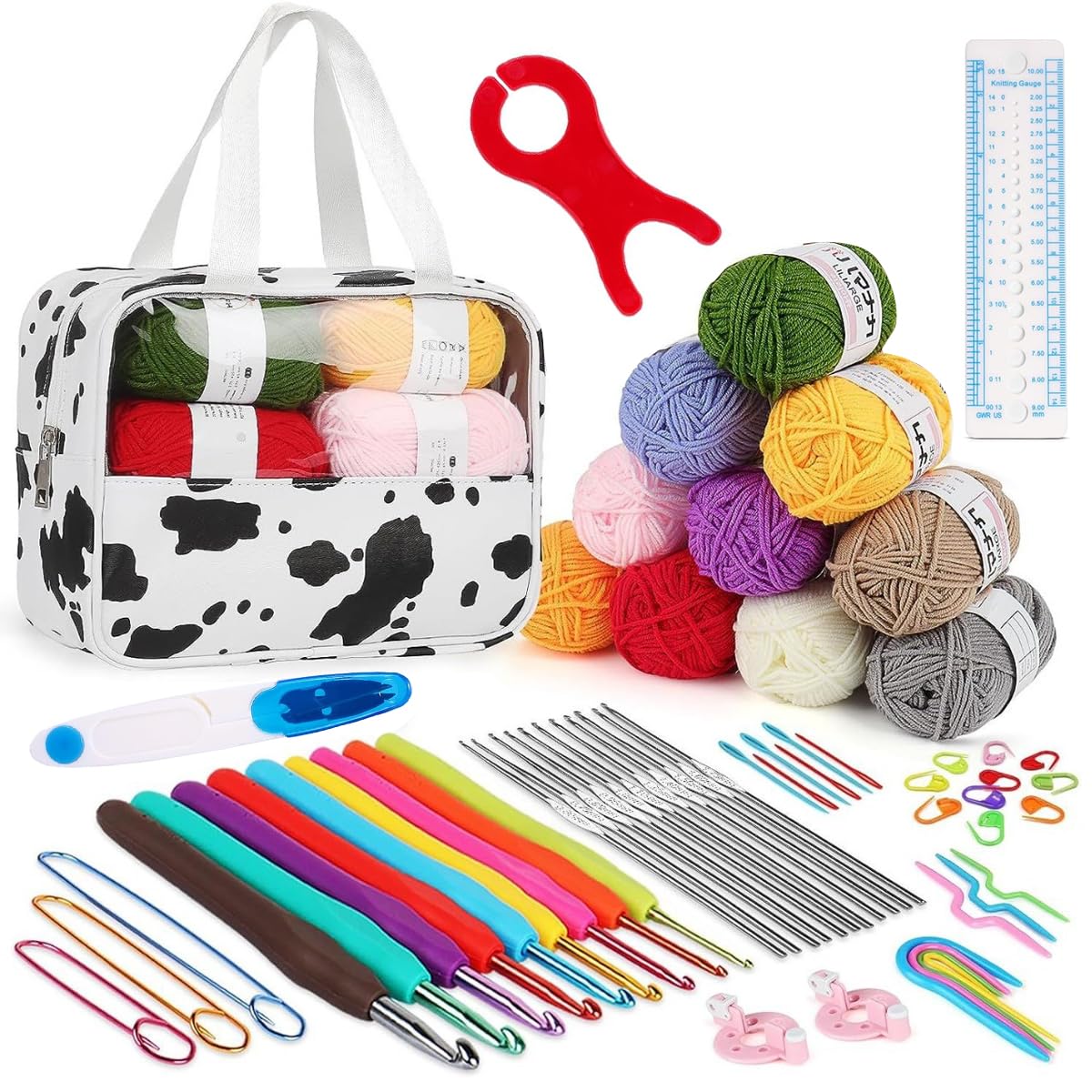 HASTHIP® DIY Crochet Kit for Beginners, Complete Crochet Starter Set with Yarn Hooks Needles Stitch Markers & Tools, Portable Storage Bag Craft Kit for Amigurumi Scarf Knitting DIY Projects