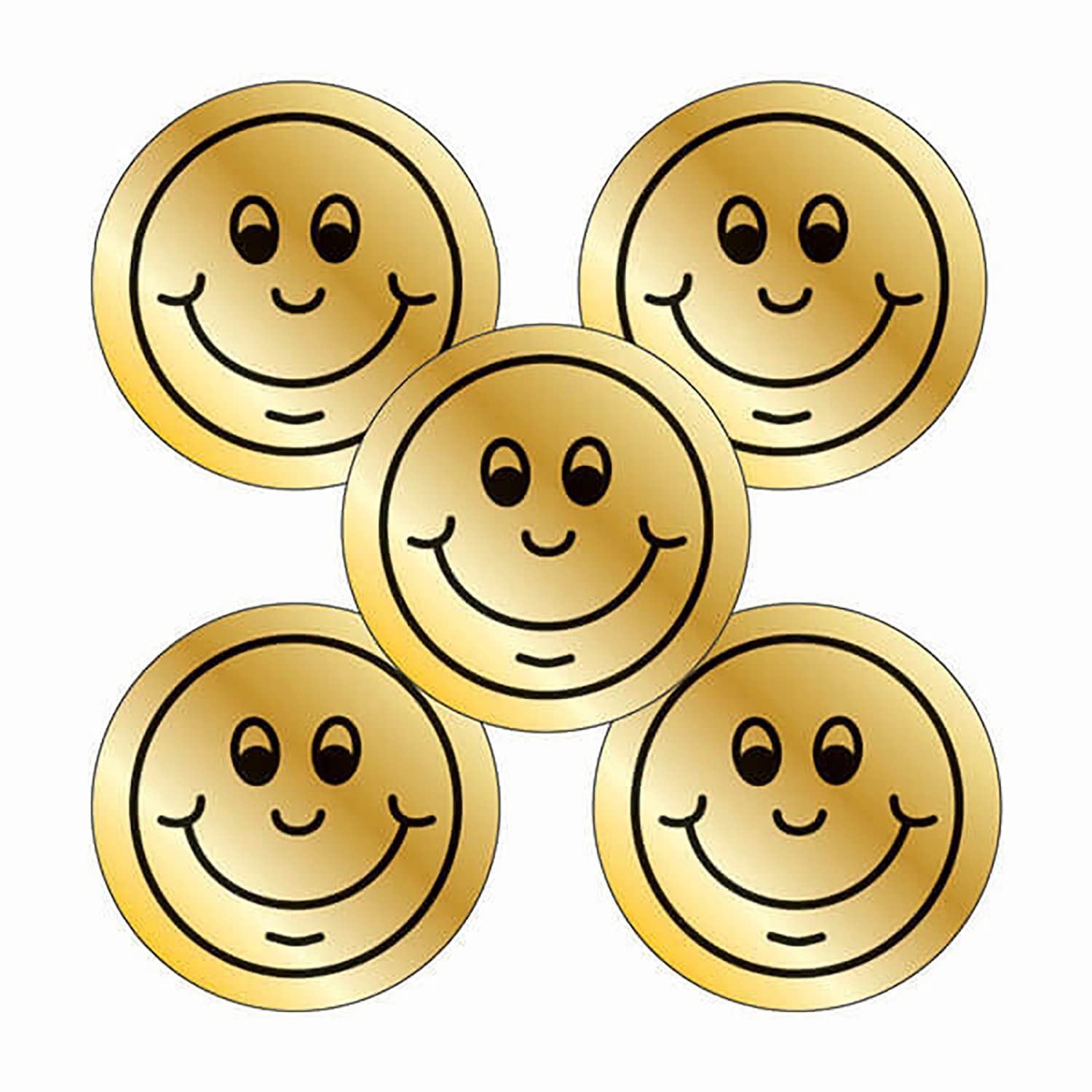 350 Metallic Shiny Gold Smiley Face Childrens Pupils School Praise Teachers Reward Motivational Stickers 25mm Primary Teaching Services