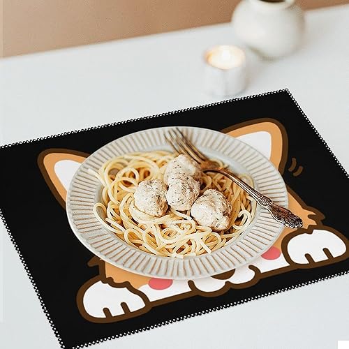Miniatura 6 de Juego de 6 manteles individuales para perros Corgi, resistentes al calor, antideslizantes, para mesa de comedor, lavables y duraderos