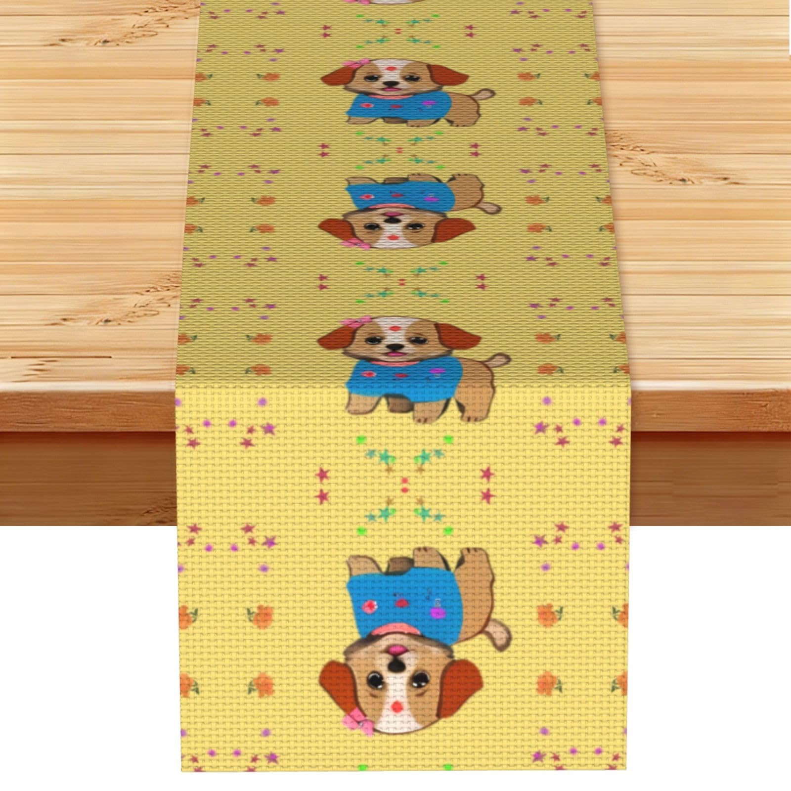 Adorable cartoon dog Linen Feel Table Runner Wedding Party Home Decoration