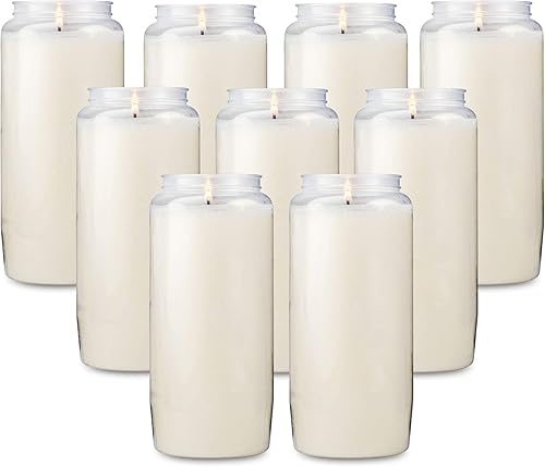 Rambue Velas conmemorativas de 6 días, 9 unidades, velas blancas de oración de 6 pulgadas para ceremonia religiosa, velas de emergencia Shiva, cera