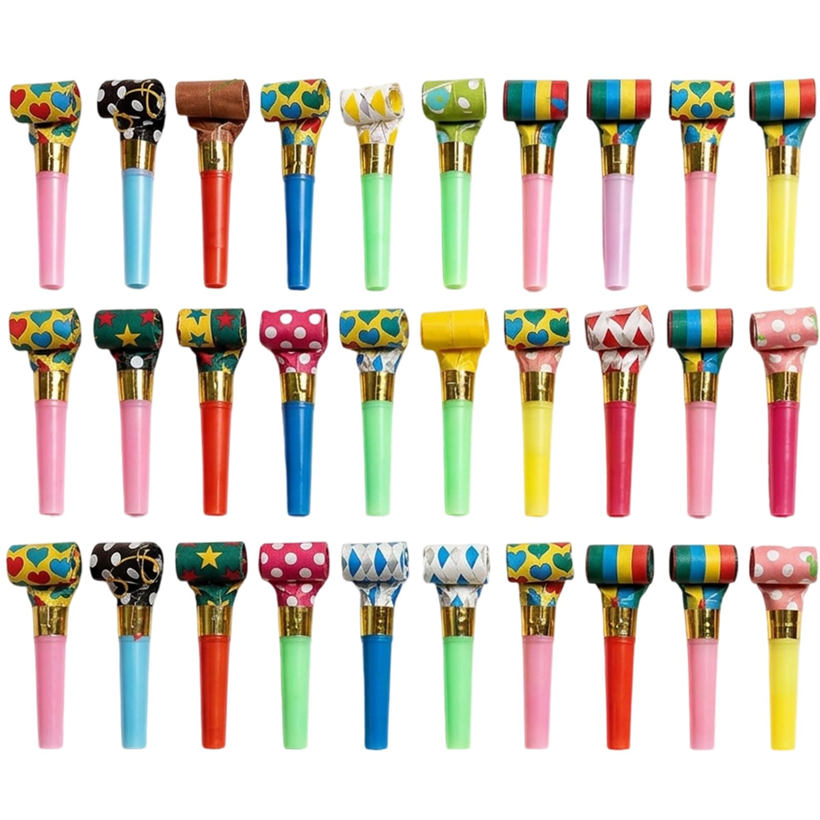 30 Pieces Party Blowers for Celebrations,Colorful Plastic Trumpet Whistles Poppers Party Blow Roll Bags Fillers Noise Maker Toys,Entertainment for Birthday and Gatherings,Adults Guests Party Supplies