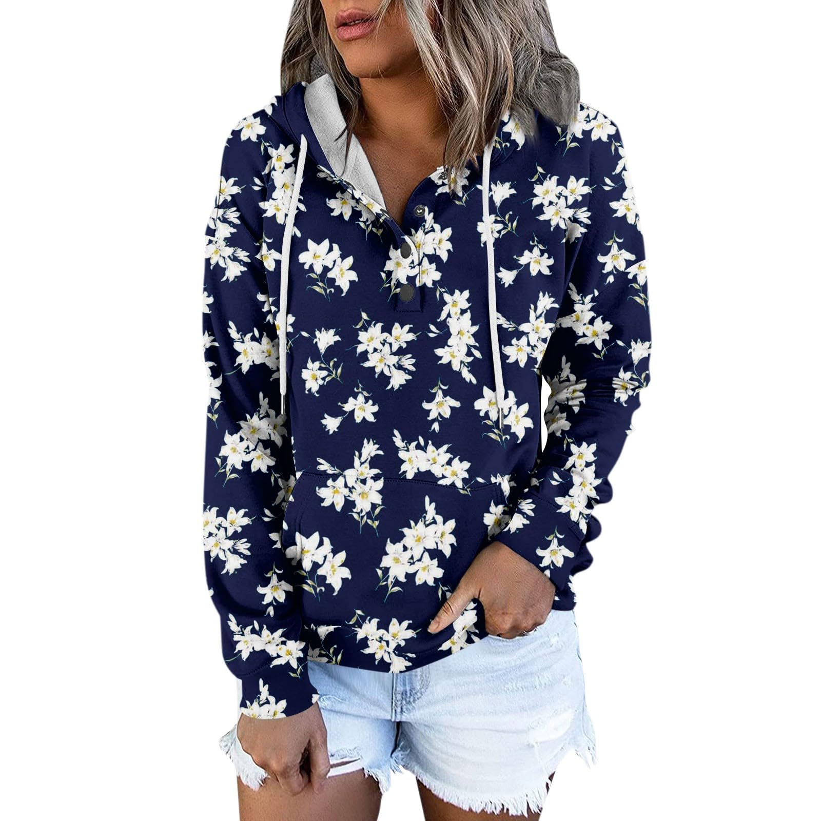 GenericWomen's Nightmare Before Christmas Hoodie Fashion Floral Print Long Sleeve Pullover Hooded Top Zip Up Hoodie, S-2XL