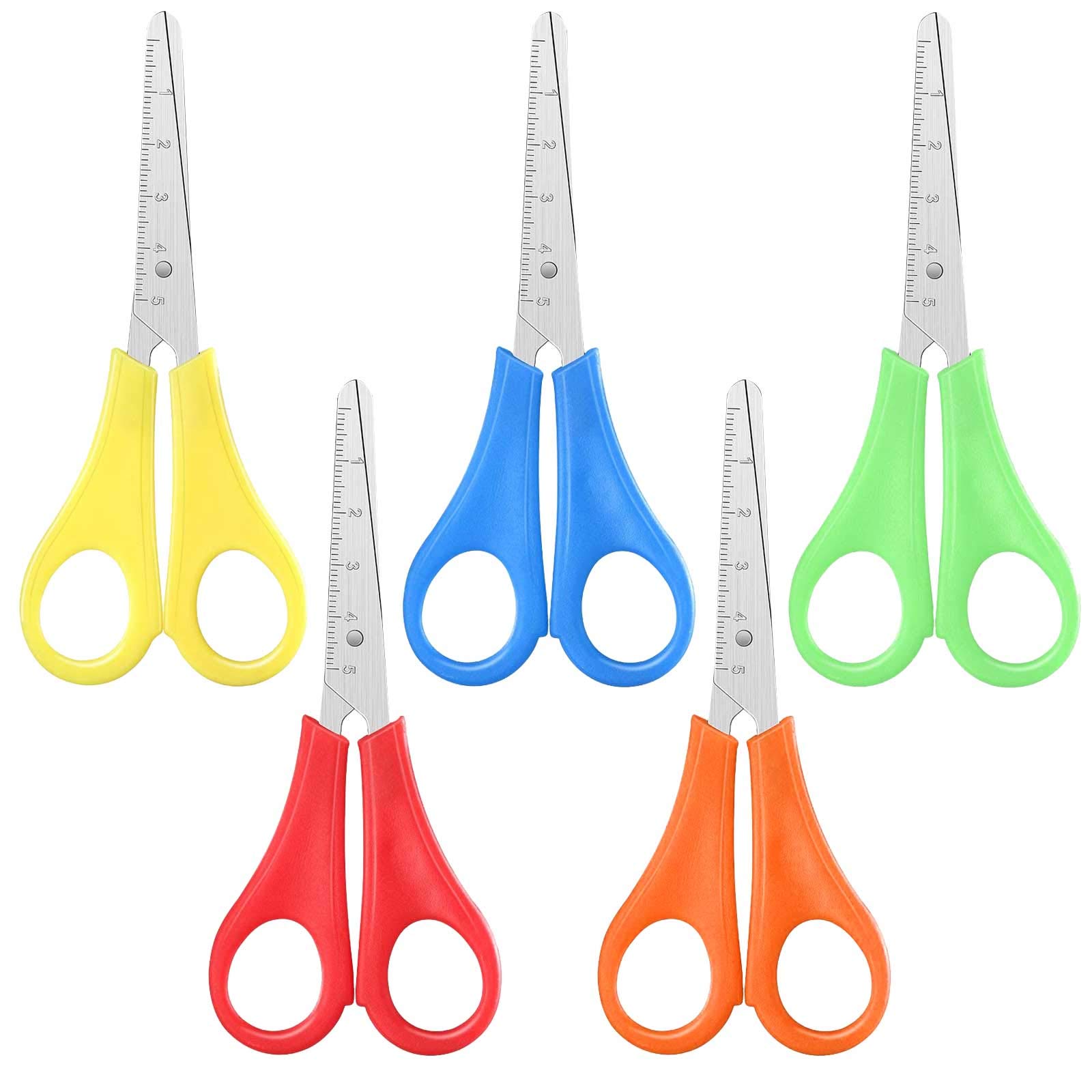 5 PCS Children Safety Scissors With CM Scale - Blunt Tip Preschool Training for Left and Right Handed Kids - School Craft Paper Cutting and Scrapbooking