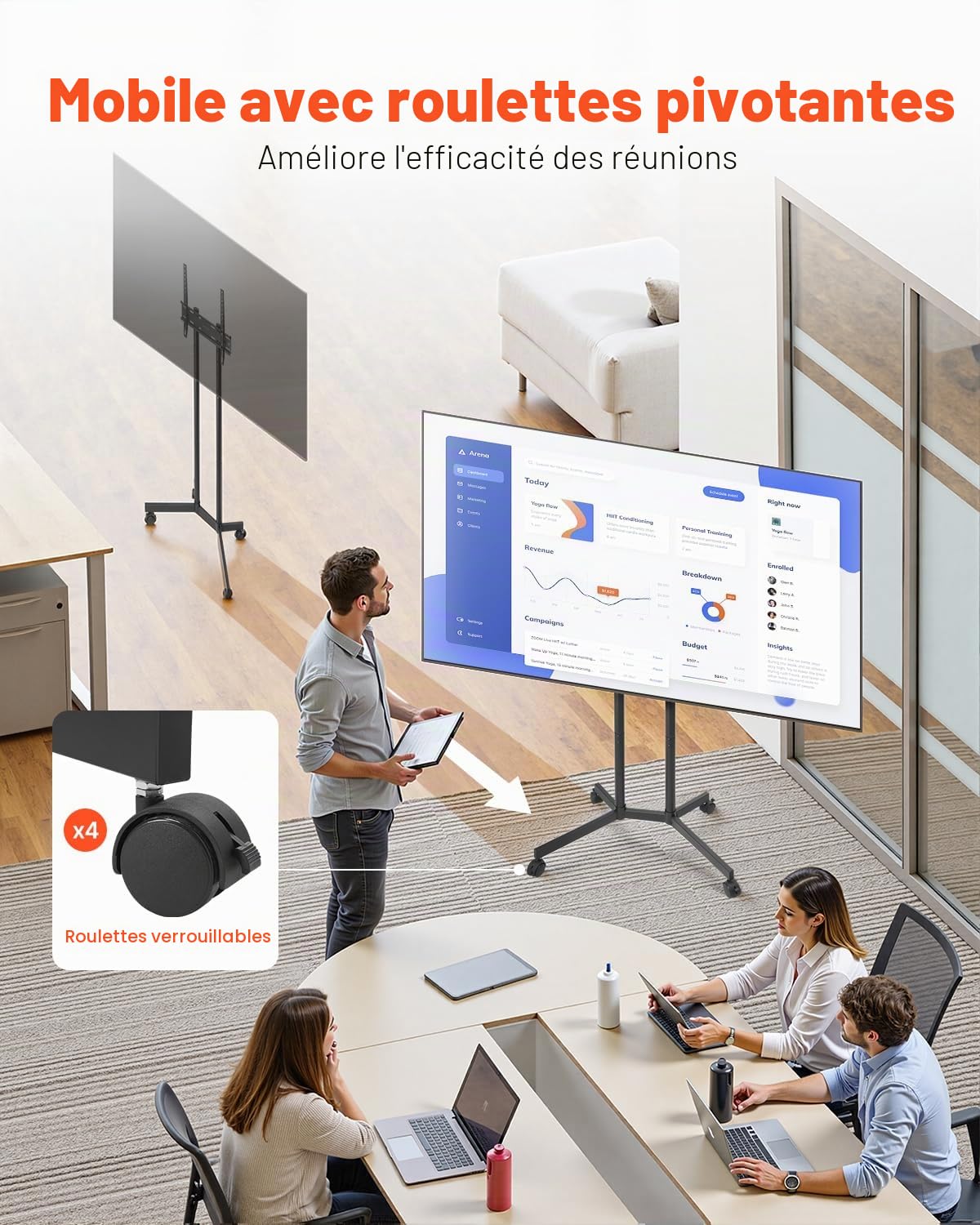 VEVOR Support TV à roulettes, pour téléviseurs/LED/LCD/OLED de 812,8 à 1651 mm, Chariot TV Mobile, jusqu'à 40 kg, Support télé sur Pied Portable, Max. VESA 400 x 400 mm, pour Salon, Bureau, extérieur