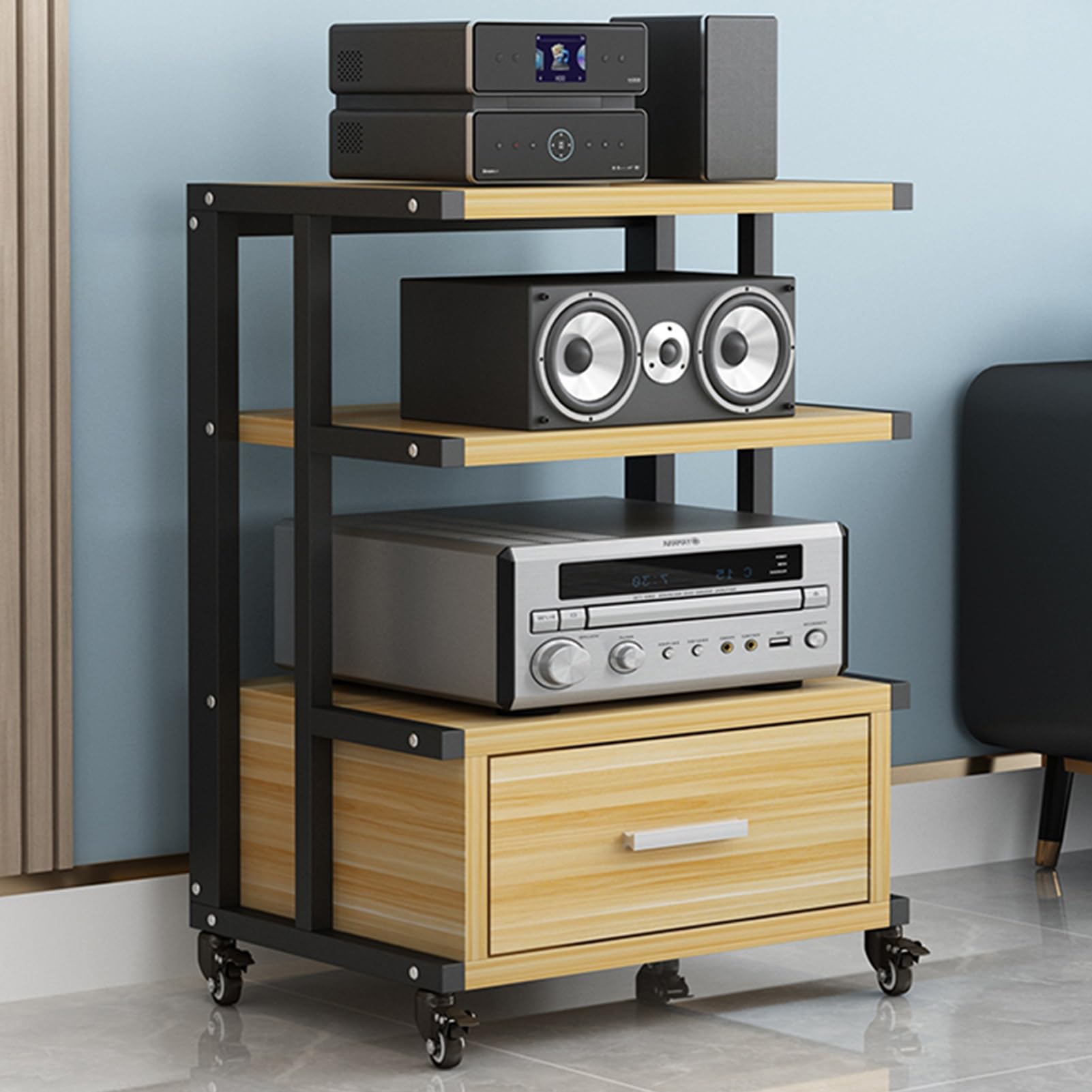 Soporte de medios de capa ajustable ideal para crear un rincón de cine en casa y oficina