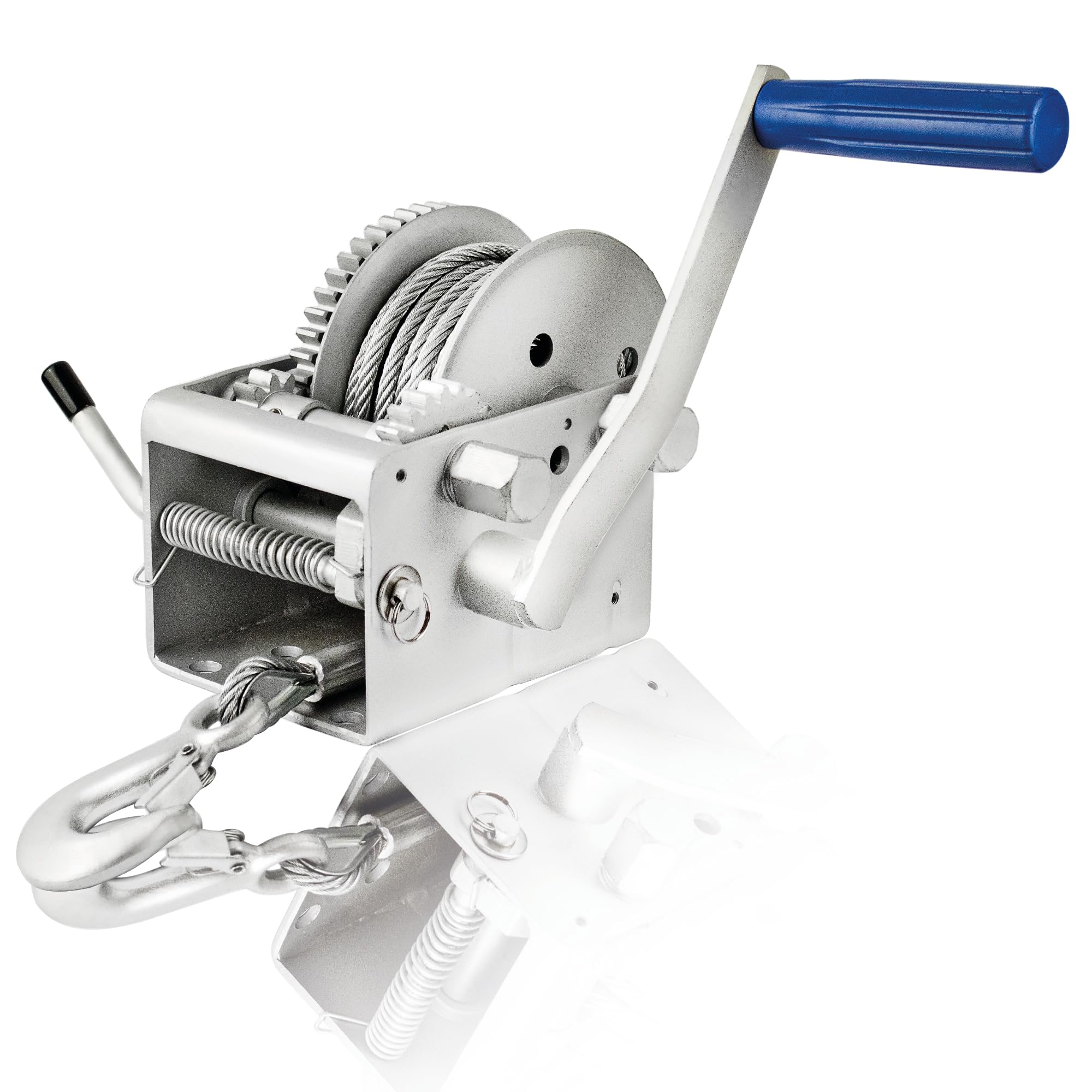 Argano Manuale da 2500 lbs | 1133 kg con Cavo in Acciaio da 10m, Realizzato in Acciaio Inossidabile,Freno a Cricchetto A Semplice Effetto- Verricello Manuale Per Barche,Rimorchi,Industria