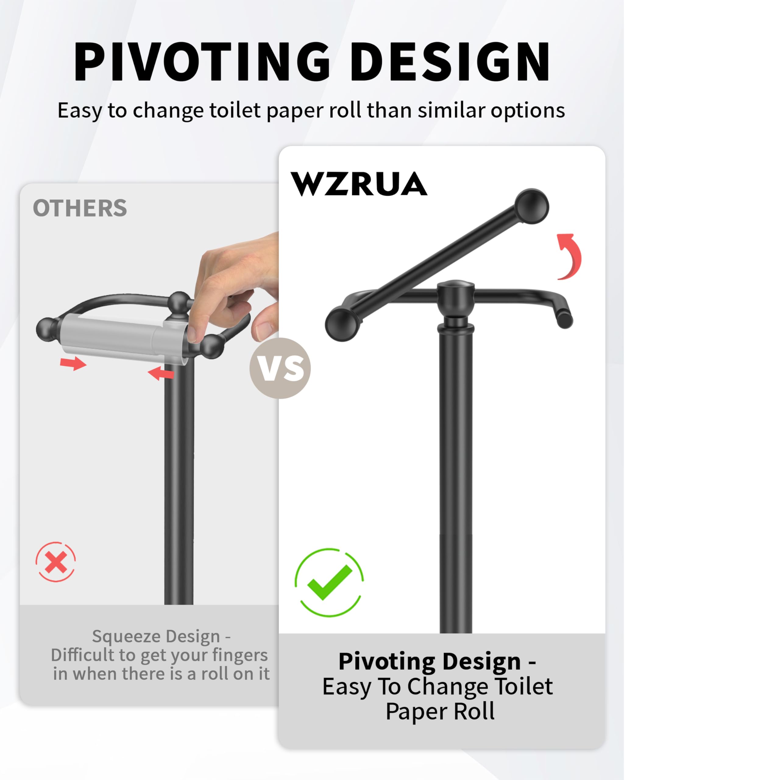 WZRUA Toilet Paper Holder Stand, Bathroom Toilet Paper Roll Holder Free Standing - Image 3