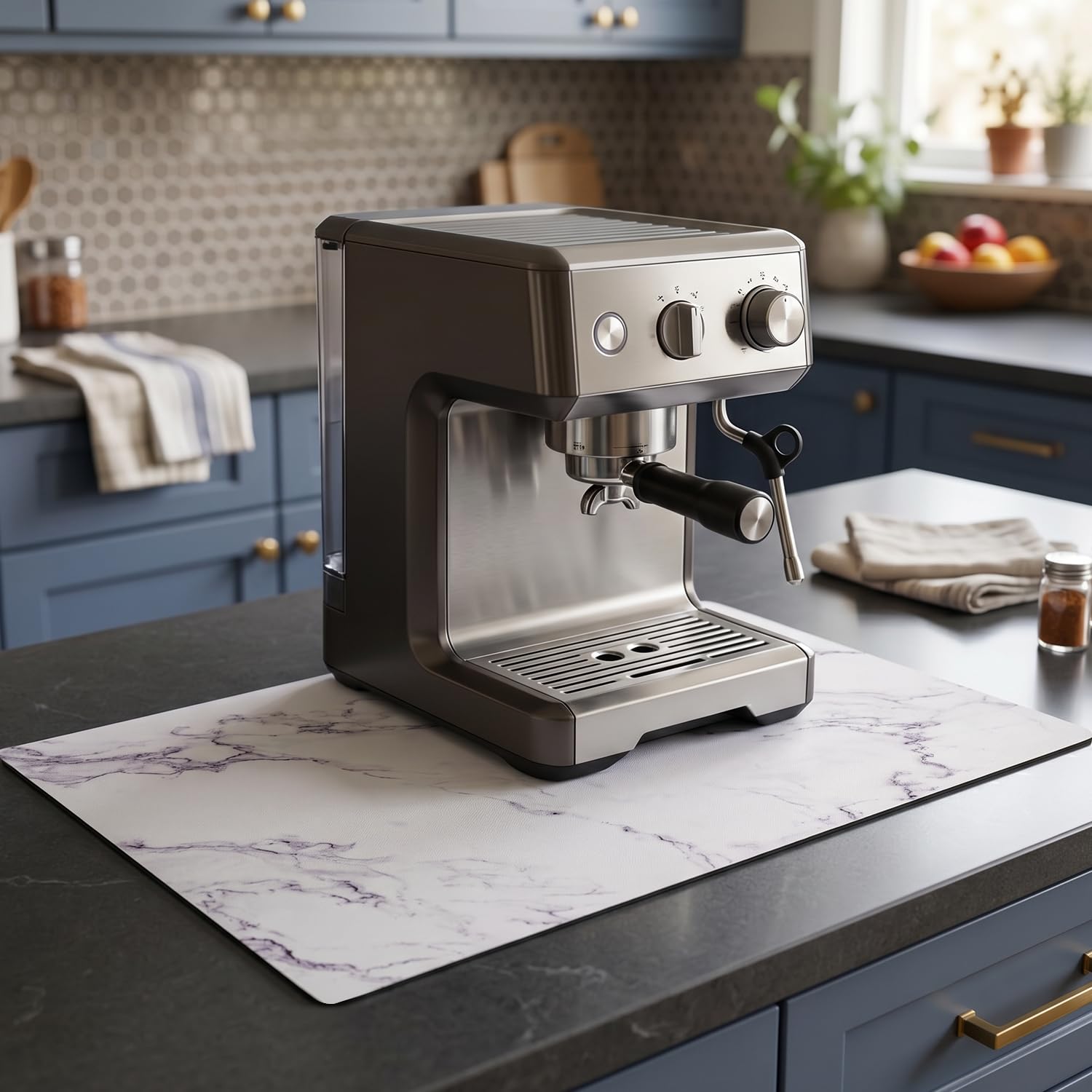 Urban Nest Coffee Mat, Absorbent PU Mat, Marble White, 40x60cm