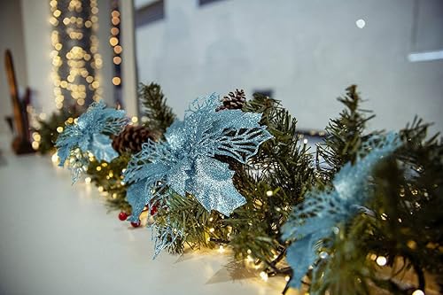 Miniatura 24 de RECUTMS 10 paquetes de flores de Pascua artificiales con purpurina para decoración de bodas, árbol de Navidad, Año Nuevo, guirnalda de Navidad