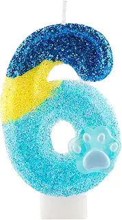 Honglus グリッター ブルー ドッグ パウ 6 キャンドル 誕生日 ブルー ナンバー6 キャンドル 犬の足 6 キラキラ ケーキトッパー 6歳の誕生日パーティー用品 記念日の装飾
