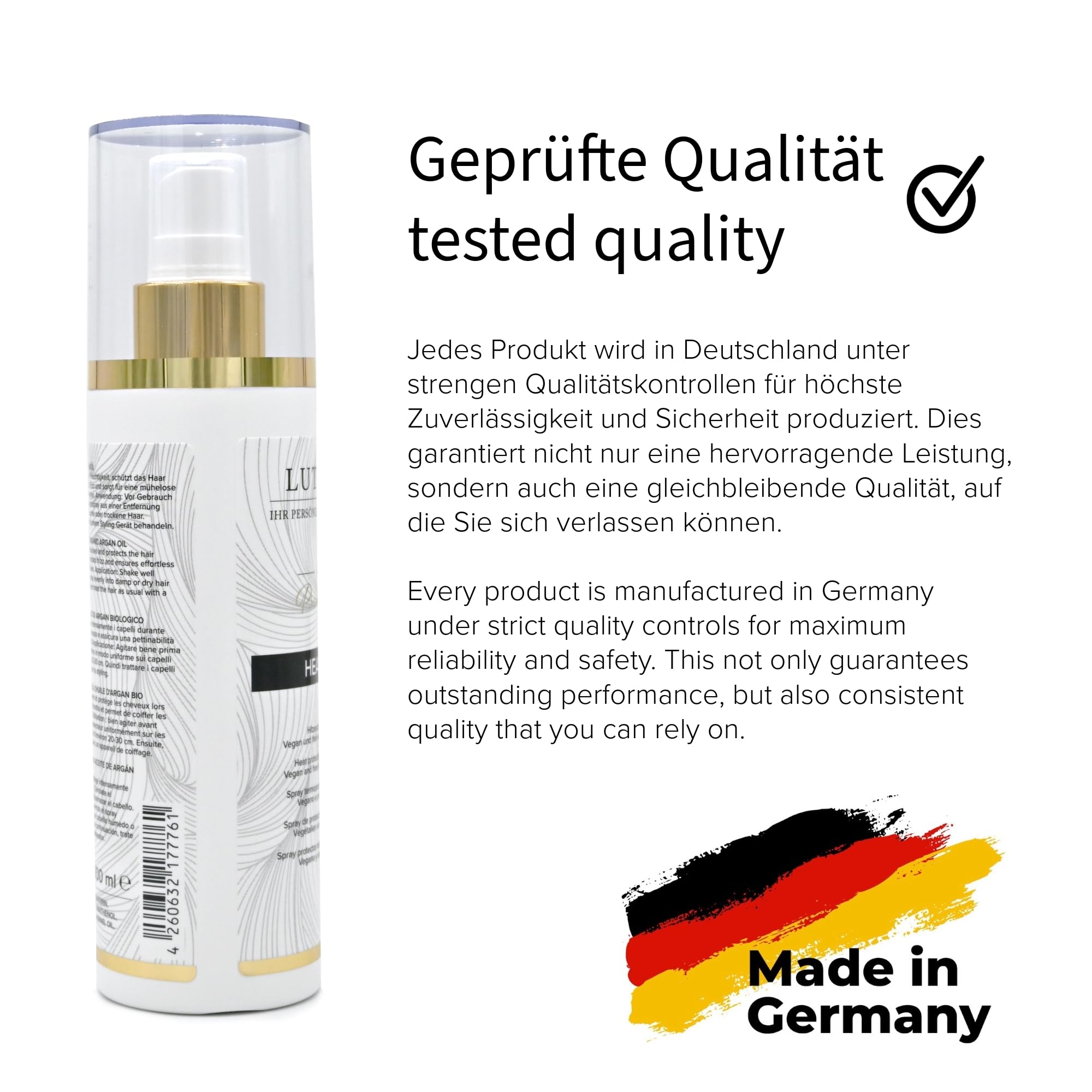 Spray Heat Protect 200 ml - Spray de protection thermique à l'huile d'argan bio pour extensions, perruques, postiches et cheveux naturels - Fabriqué en Allemagne
